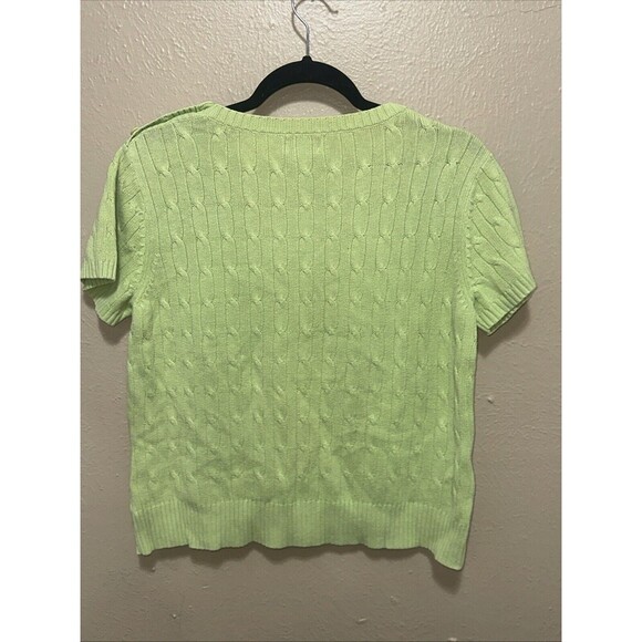 St Johns Bay Petite Large Green Cotton Blend Knit Short Sleeve Sweater Top - Picture 3 of 6